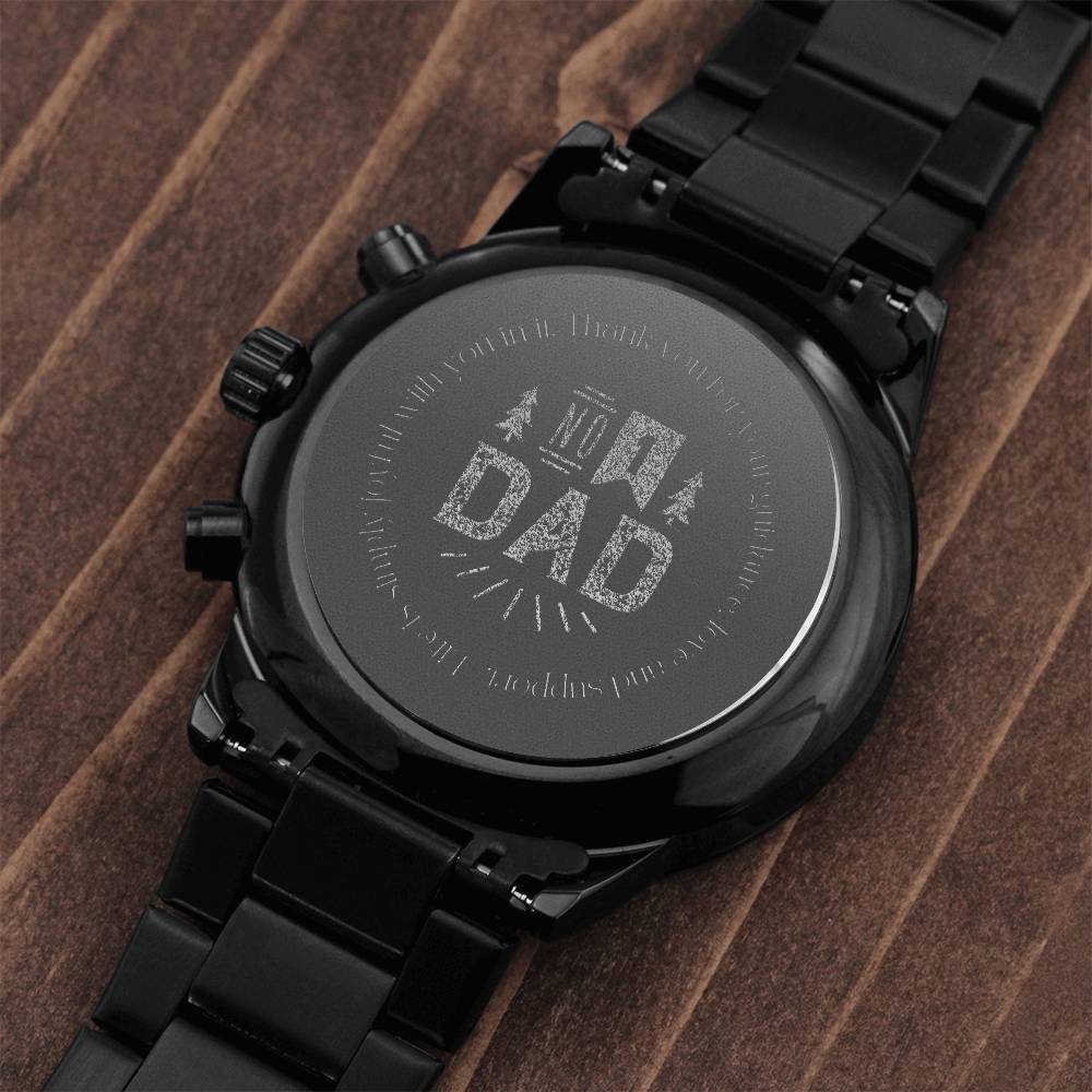 Dad Engraved Black Chronograph Watch