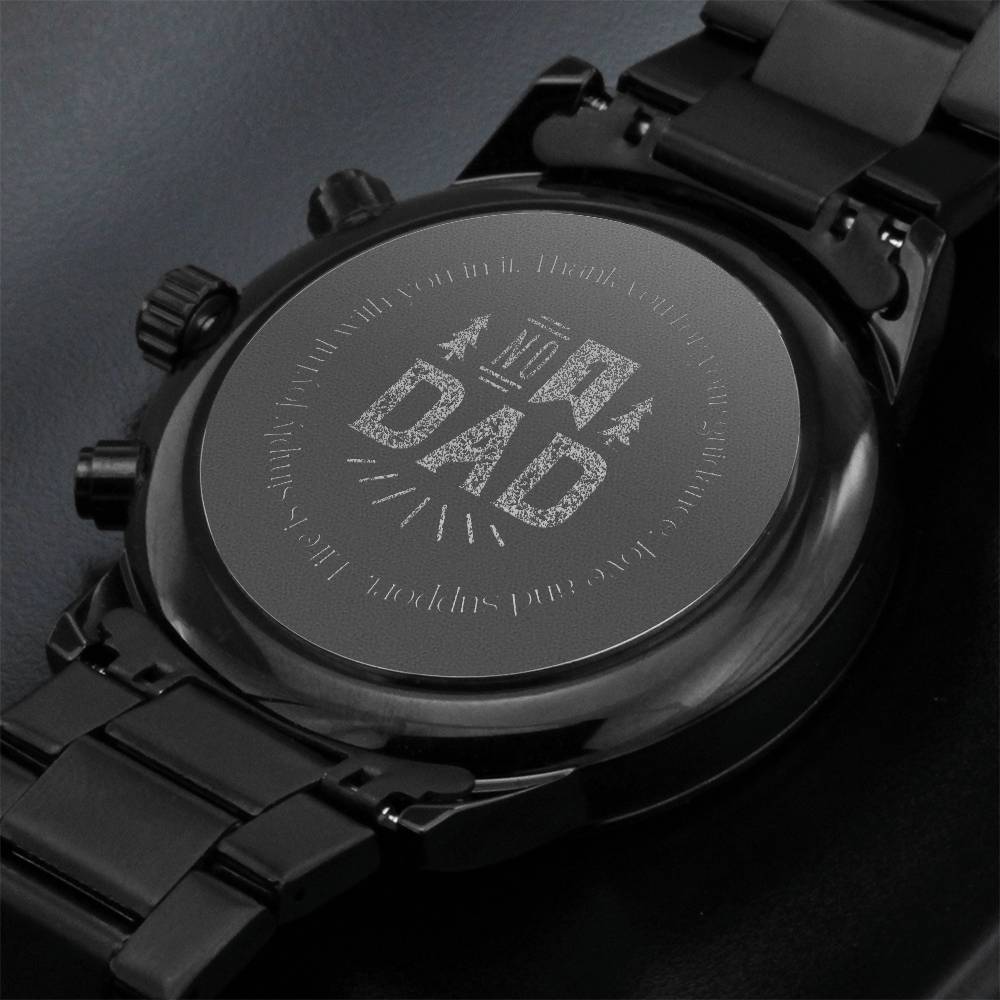 Dad Engraved Black Chronograph Watch