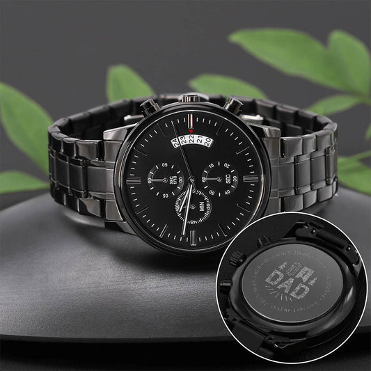 Dad Engraved Black Chronograph Watch