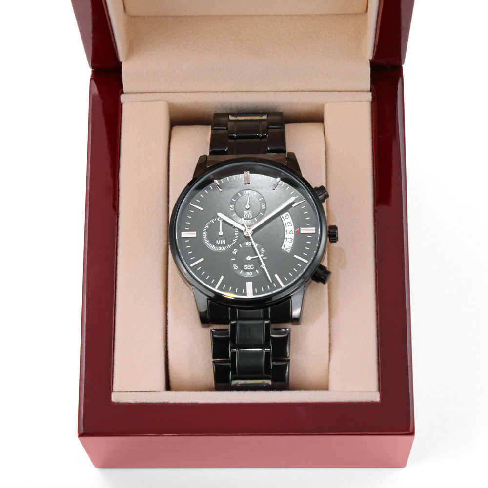 Dad Engraved Black Chronograph Watch