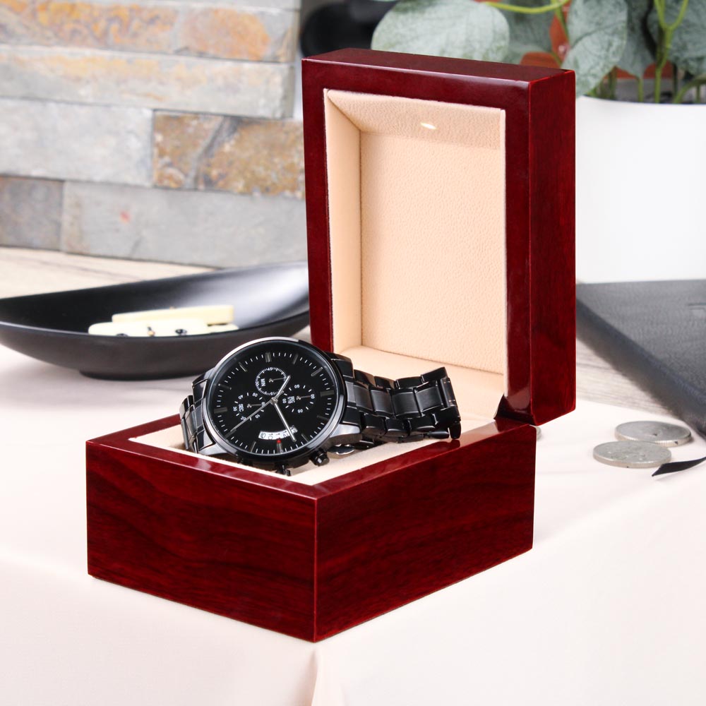 Dad Engraved Black Chronograph Watch