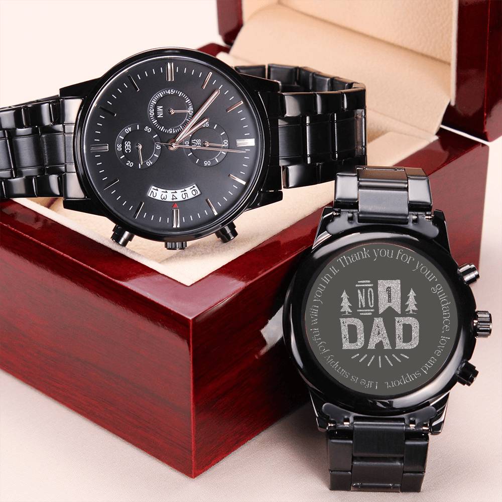 Dad Engraved Black Chronograph Watch