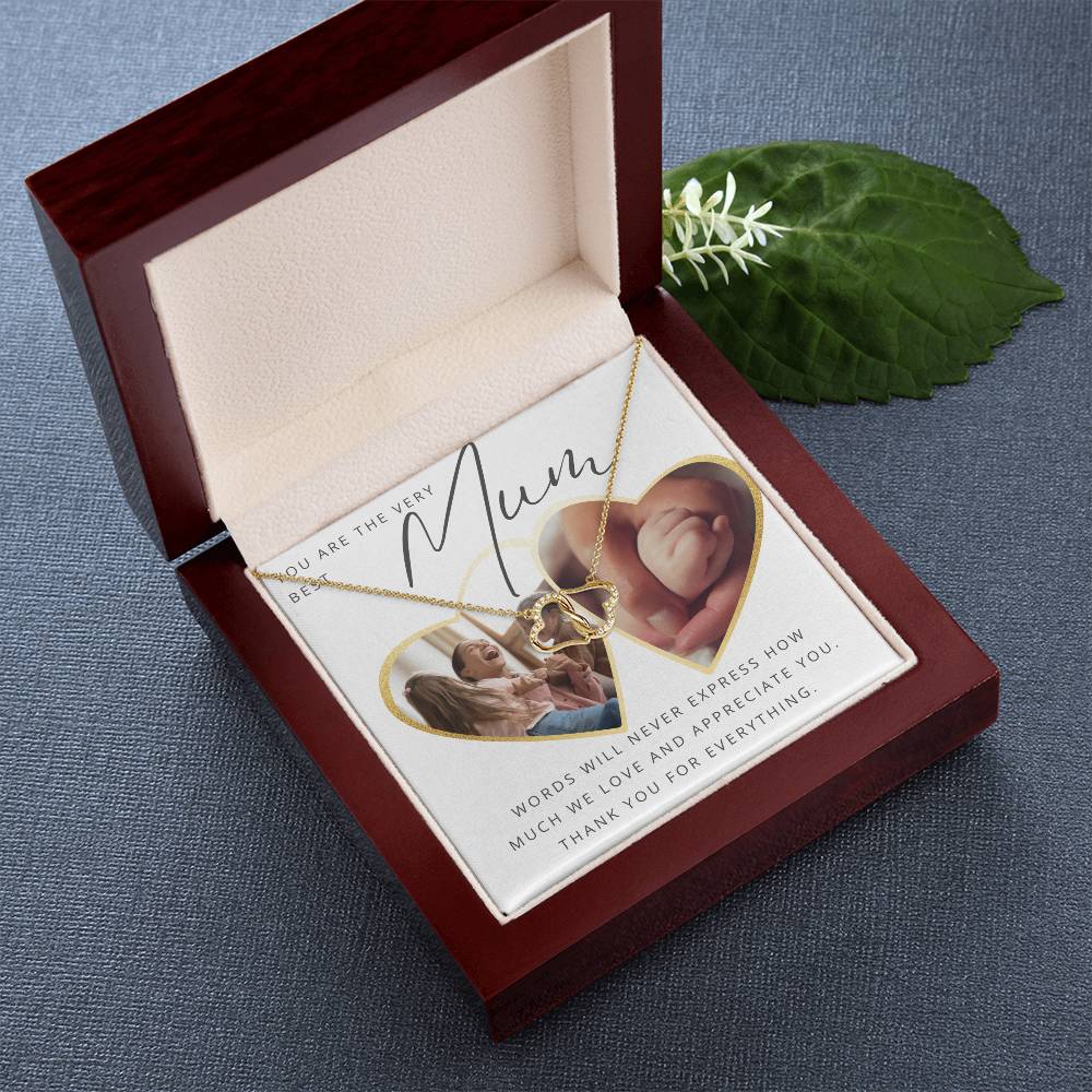 Gold Diamond Interlocking Hearts Necklace with Personalized Photo Mum Message Card