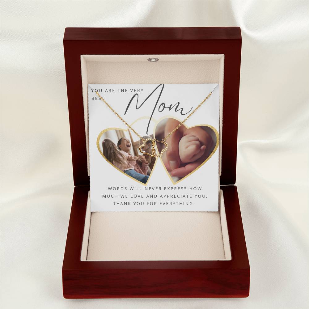 Gold Diamond Interlocking Hearts Necklace with Personalized Photo Mom Message Card