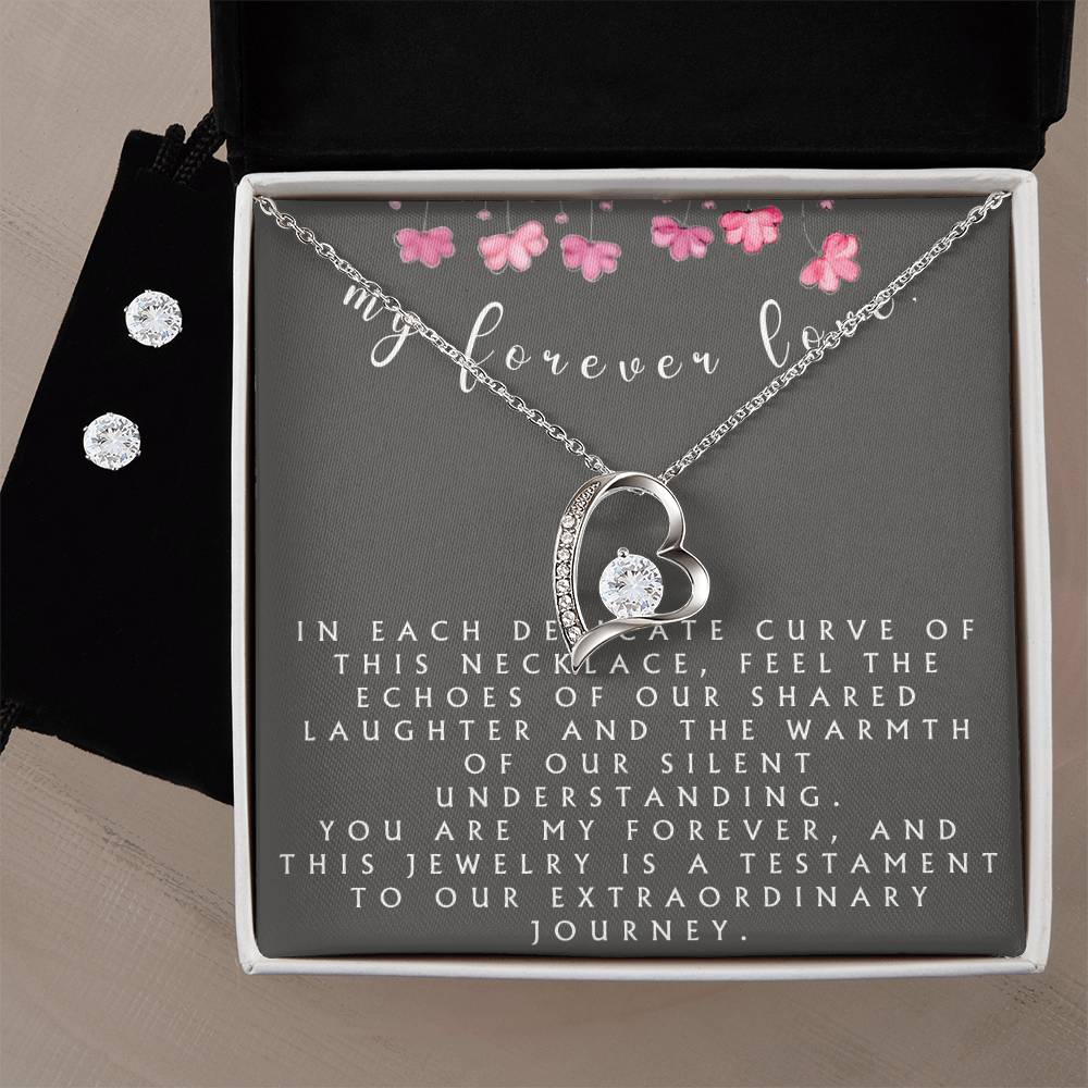 My Forever Love Necklace & Earrings Set | 14k White Gold Finish