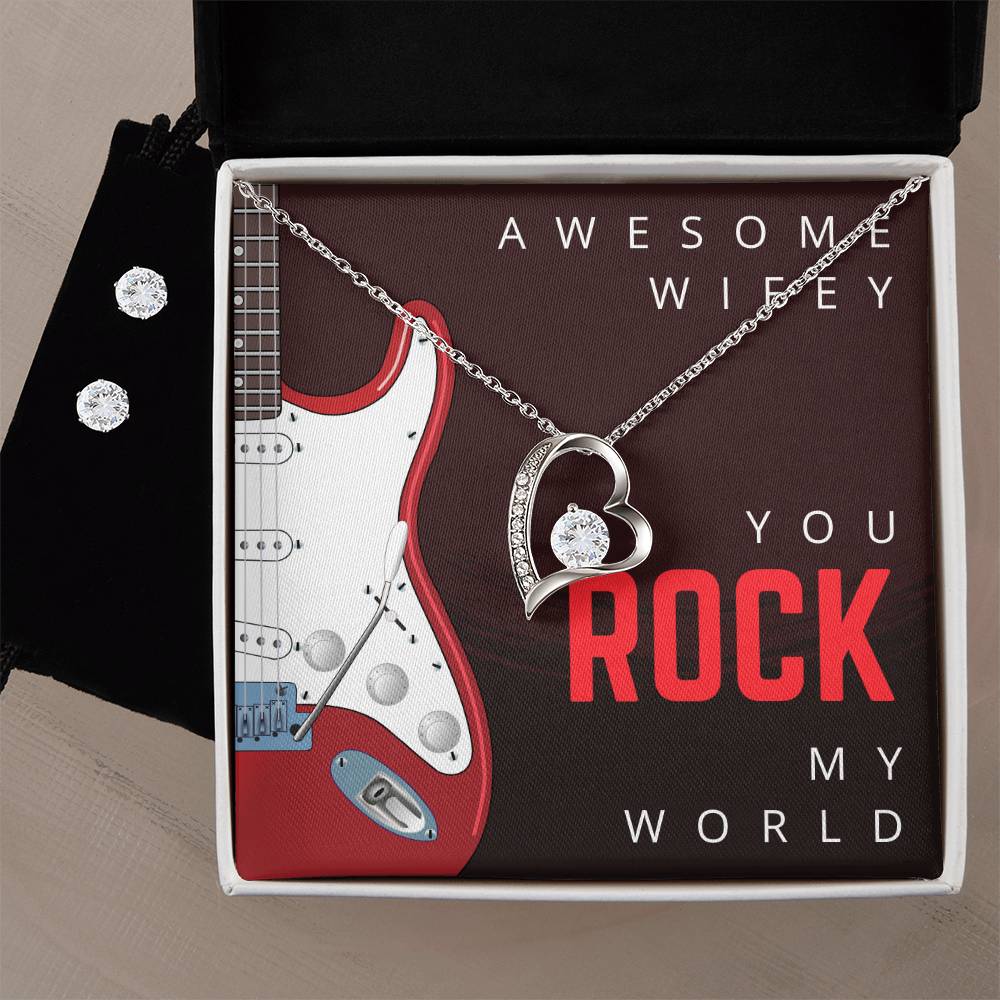 Wife Rock My World Forever Love Necklace & Earrings Set