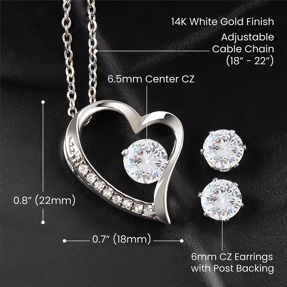 My Forever Love Necklace & Earrings Set | 14k White Gold Finish