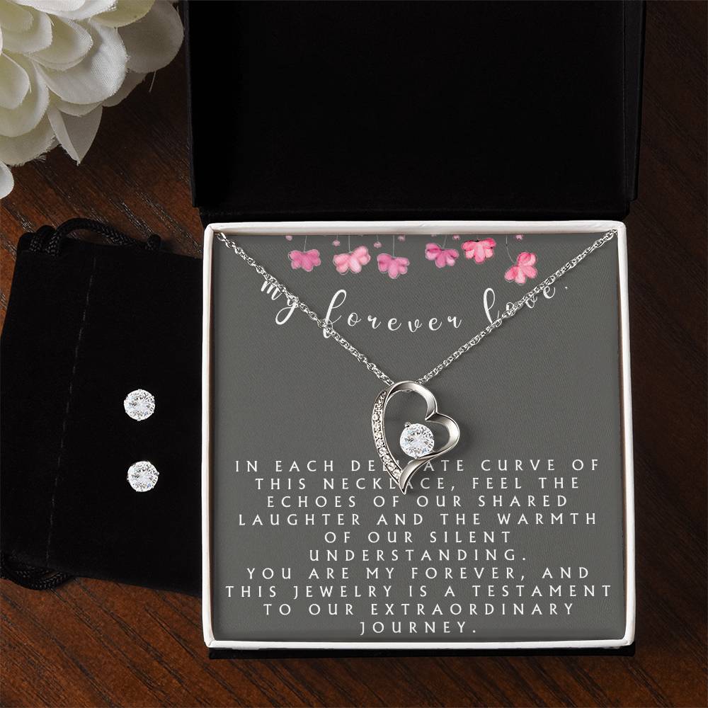 My Forever Love Necklace & Earrings Set | 14k White Gold Finish