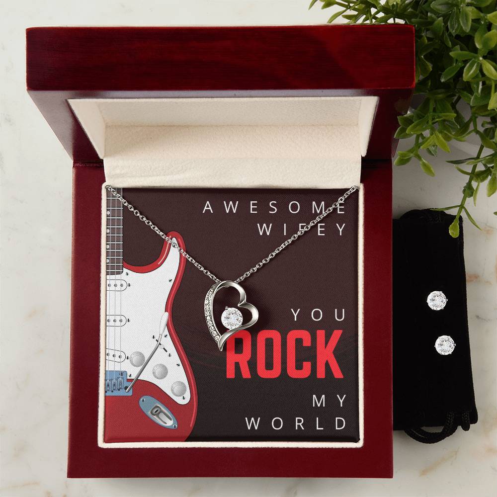 Wife Rock My World Forever Love Necklace & Earrings Set