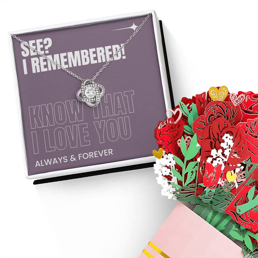 I Remembered! Bundle | Love Knot Necklace & Intricate Card Flower Bouquet