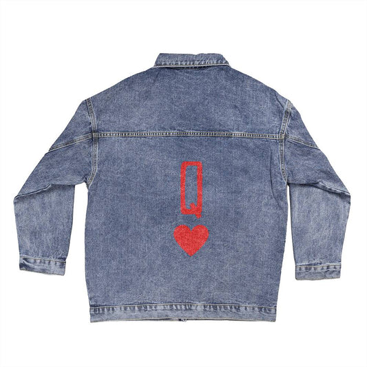 Queen of Hearts Red Women's Oversized Denim Jacket