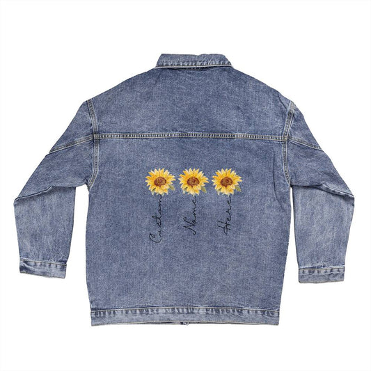 Custom Names Sunflower Women's Oversized Denim Jacket