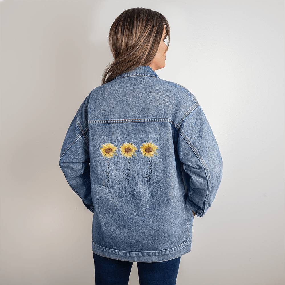 Custom Names Sunflower Women's Oversized Denim Jacket